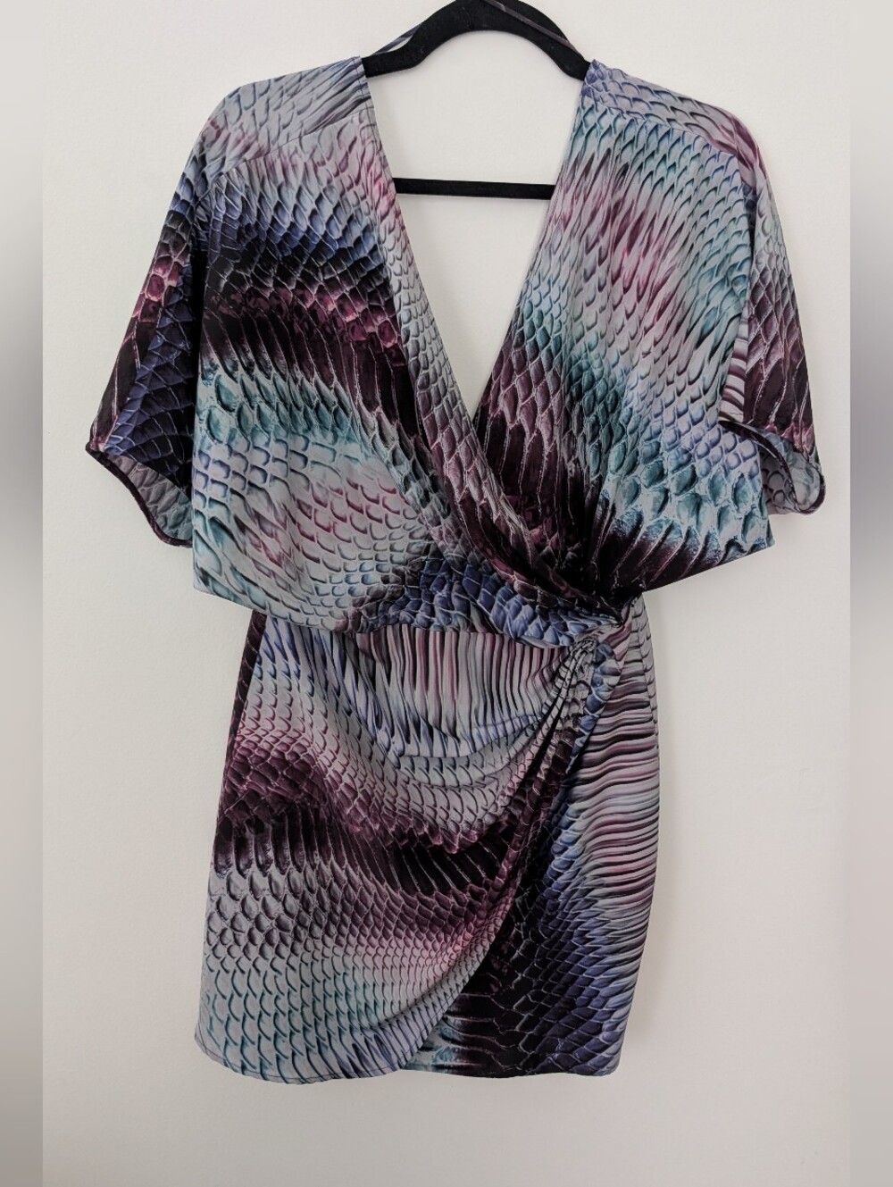 Marciano GUESS Snakeskin Python Print Wrap Mini Dress Blue Purple S